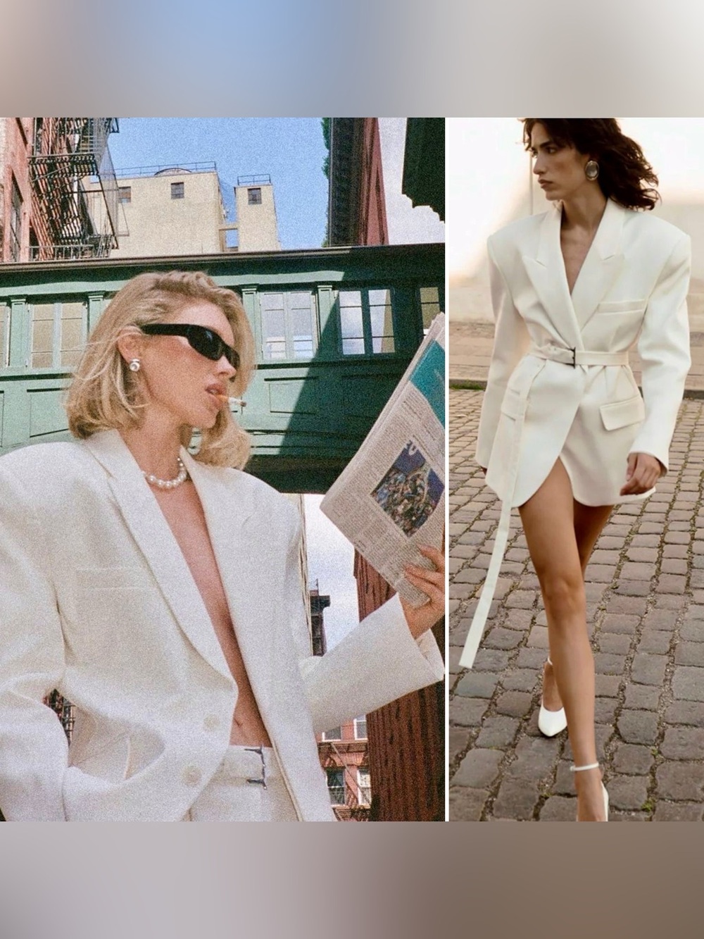 HELSA Oversized The Belted Blazer Cream Jacket Dress Androgynous Tailoring Small